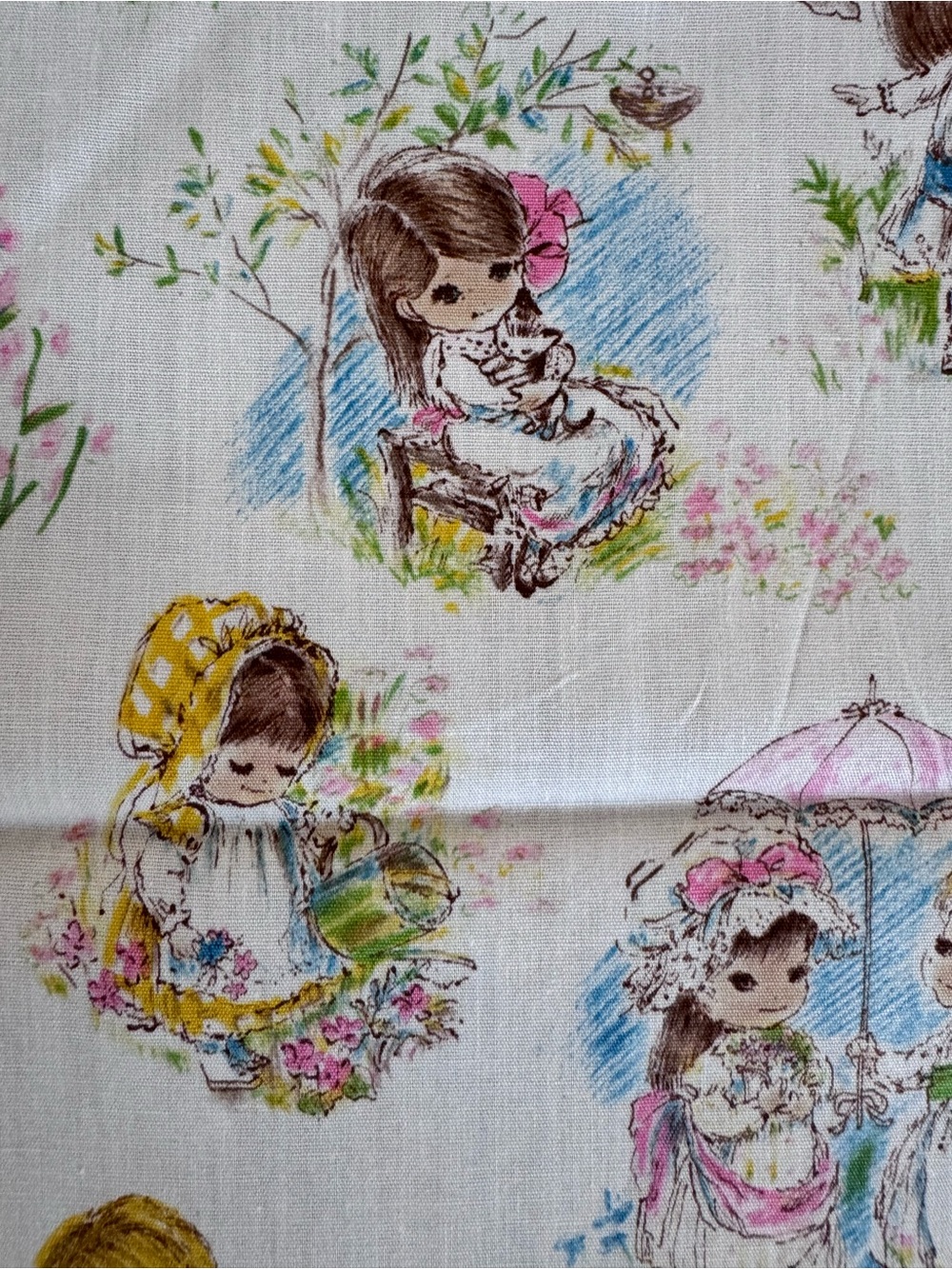 VINTAGE 1960'S Storybook Little Girls 44" x 35" Cottagecore Nursery Fabric - Picture 8 of 12